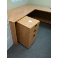 Sugar Maple 3 Drawer Box Box File Rolling Pedestal, Locking